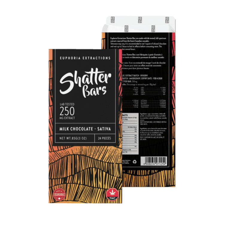 Euphoria Extractions Shatter Bars - Milk Chocolate (250mg THC)